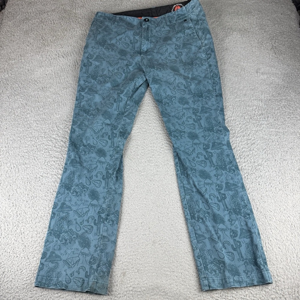 Volcom Men's Pants All Over Design Mushroom Cactus  Men's Size 34 Y2k Blue